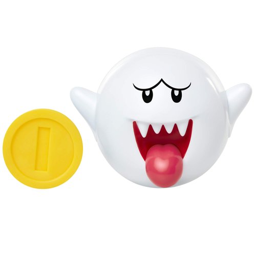 Super Mario Action Figure 4 Inch Boo Collectible Toy with Coin Accessory