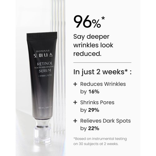 DOMINAS Korean Retinol Serum for Face (1fl oz) - Youth Rejuvenating Face Ampoule for Improving Fine Lines & Reducing Dark Spots. Skin Care for Day & Night Use. Vitamin C, Niacinamide, Peptide