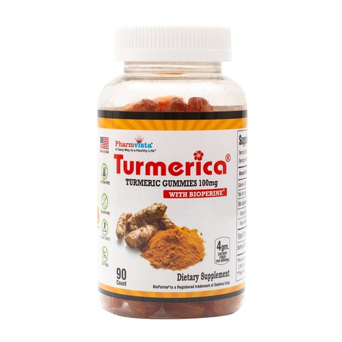 Turmerica - Turmeric Curcumin Gummies 100mg with BioPerine Black Pepper for Enhanced Absorption, 90 Count, Made in USA
