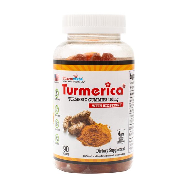 Turmerica - Turmeric Curcumin Gummies 100mg with BioPerine Black Pepper for Enhanced Absorption, 90 Count, Made in USA