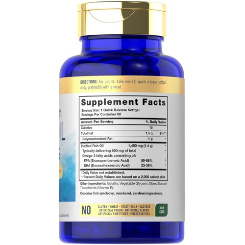 Carlyle Triple Strength Fish Oil | 1400mg | 60 Softgels | Omega 3 Supplement | Non-GMO, Gluten Free