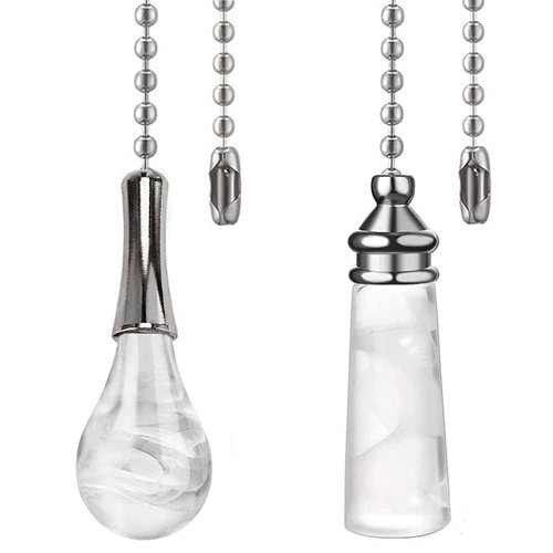Ceiling Fan Pull Chain Ornaments 12 Inches Crystal Glass Cylindrical and Light Bulb Pull Chain Extension For Ceiling Light Lamp Fan Chain 2 Pcs (Nickel)
