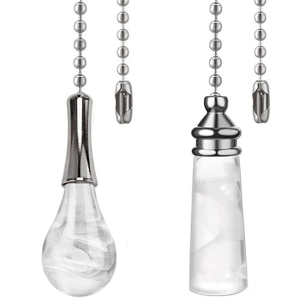 Ceiling Fan Pull Chain Ornaments 12 Inches Crystal Glass Cylindrical and Light Bulb Pull Chain Extension For Ceiling Light Lamp Fan Chain 2 Pcs (Nickel)