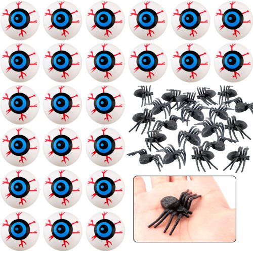 Restroma 60 Pcs Halloween Decorations Include 30 Pcs Halloween Fake Eyeballs and 30 Pcs Plastic Spider Toys Prank Trick Props for Halloween Party Favors Haunted House Supplies