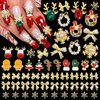 BELICEY 52Pcs Christmas Nail Charms Gold 3D Bow Snowflake Elk Charms for Nails Design with Gems Rhinestones Accessories Metal Nail Art Supplies Winter Holiday Nail Decorations