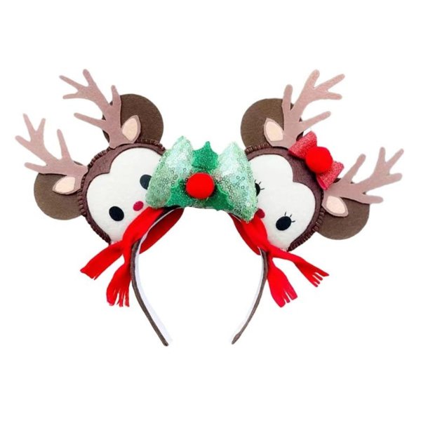 JUTTIRA Christmas Reindeer Headbands Mouse Ears Headbands Fawn Antlers Hair Band Xmas Elk Horn Headdress, Red Green White Mouse Headwear Moose Hair Hoop Head Bopper Doe Headpieces