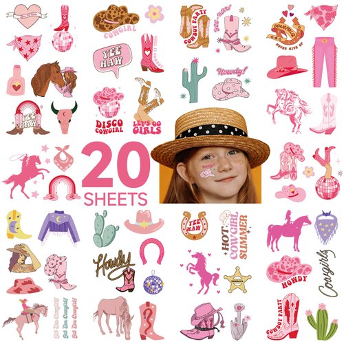 EMOME 20 Sheets Temporary Tattoo Stickers for Kids Girls, Horse Tattoos for Rodeo Party Decorations Favors, First Rodeo Birthday Decorations Accessories Stuff