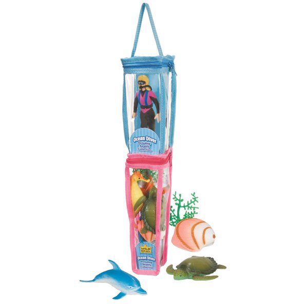 Wild Republic Female Action Figure Diver Tube, Ocean Toys, Under The Sea Party Favors, Zip Closure Packaging, 7-Pieces