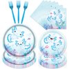 Rakuto Blue Axolotl Birthday Decorations - 96PCS Axolotl Party Plates and Napkins Forks Decor Supplies Disposable Paper Axolotl Party Tableware Cute Cartoon Axolotl Baby Shower Decoration Kids Boys