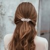 HINZIC 2Pcs Pearl Hair Barrettes, 6Pcs Metal Bobby Pins Sparkly Rhinestone Hair Clips Decorative Wedding Prom Valentines Hair Pins Accessories for Bride Women Girls Fine Thick Long Hair(Silver Gold)