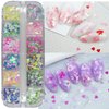 4 Boxes Iridescent Nail Glitter Sequins Set Heart Star Butterfly Shapes Glitters Flakes Sticker Manicure Accessories for Acrylic Nails/Resin/Crafts/Makeup