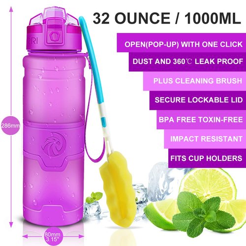 ZORRI Sport Water Bottle for Kids, 500ml/700ml/1000ml - Bpa Free Eco-Friendly Tritan Plastic, Reusable Drinks Water Bottles with Filter, Leak Proof Flip Top, Open with 1-Click - for Gym, Yoga, Running