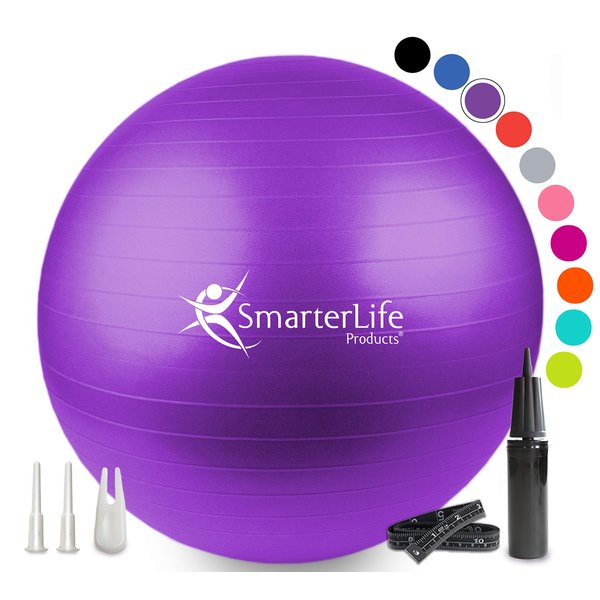 SmarterLife Workout Exercise Ball for Fitness, Yoga, Balance, Stability, or Birthing, Great as Yoga Ball Chair for Office or Exercise Gym Equipment for Home, Non-Slip Design (55 cm, Purple)