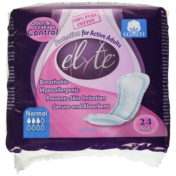 Elyte 100% Pure Cotton Bladder Control Pads-Sensitive Skin Safe, Normal, 24 Count