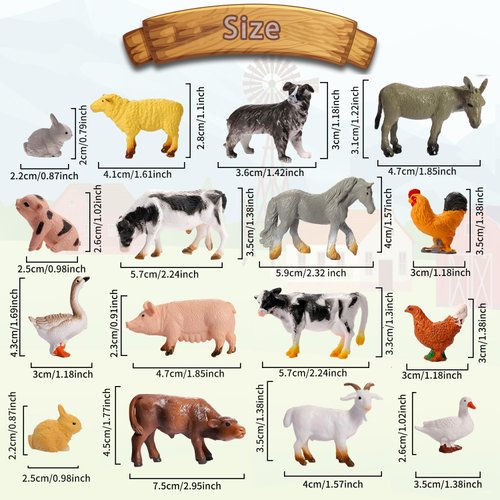 Cptoion 16 Pieces Mini Farm Animals Figures,Realistic Farm Animal Figurines,Plastic Farm Barn Animals Playset,Mini Learning Educational Playset for Cake Toppers Birthday Animal Themed Party Favors
