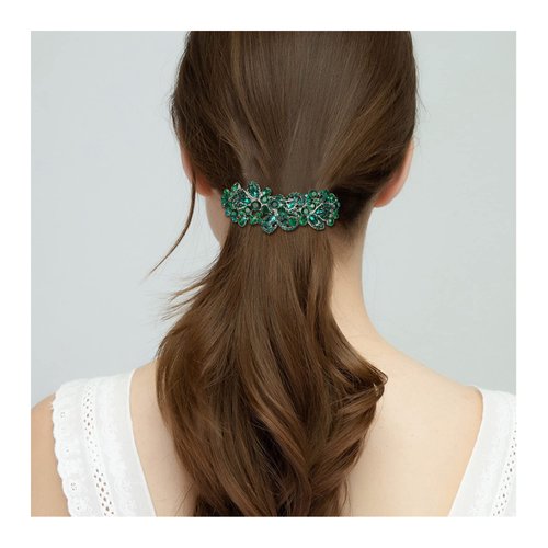 EVER FAITH Women's Austrian Crystal Art Deco Floral Leaf Hair Barrette Clip Green Silver-Tone