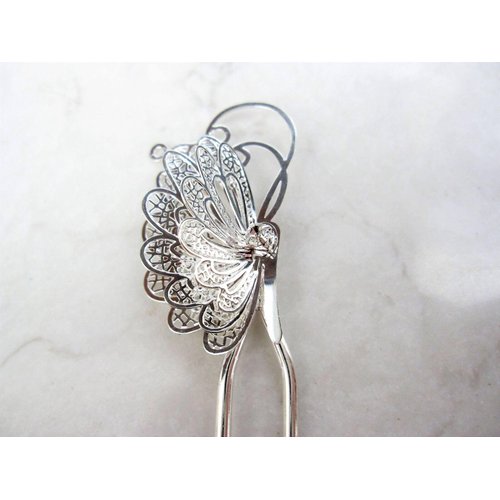 Generic Antique style silver or gold filigree butterfly hair stick pick pin with crystal (Primary color: Gold), 1 Count (Pack of 1)