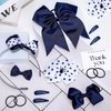 Whaline 20Pcs Back to School Uniform Hair Bows Set Navy Blue White Multi-styled School Bows Hair Clips Accessories with Headband Hair Ties Snap Hair Clips for Female Student Supplies