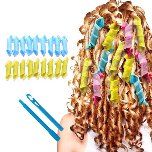 18PCS Heatless Spiral Hair Curlers for Short Hair INVODA No Heat Curlers 6inch/15cm Magic Curls Hair Rollers for Women Kids Girl with Styling Hooks