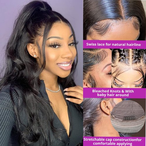 SUPERNOVA Body Wave HD 13x4 Lace Front Wigs Human Hair for Black Women Transparent Lace Frontal Wig Human Hair Pre Plucked Brazilian Glueless Body Wave Wig Natural Hairline 180% Density 16 Inch