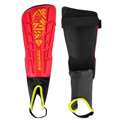 Vizari Malaga Soccer Shin Guard for Kids| Youth Soccer Shin Guard | Lightweight and Breathable Child Calf Protective Gear Soccer Equipment | Red | Medium