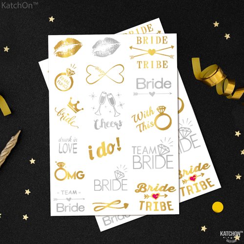 KatchOn, Metallic Bride Tribe Tattoos - 34 Pieces | Gold Bride Tattoos Bachelorette Party Decorations | Bachelorette Party Supplies | Silver, Gold Bachelorette Tattoos for Bridal Shower Decorations