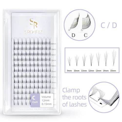 SRCKFIZ 3D Eyelash Extensions Volume Lash Extensions 0.10mm Premade Fans Lash Extension D Curl Russian Volume Individual Eyelashes Pro Granting Cluster Lash Extensions Supplies (3D-D-0.10, 8mm)