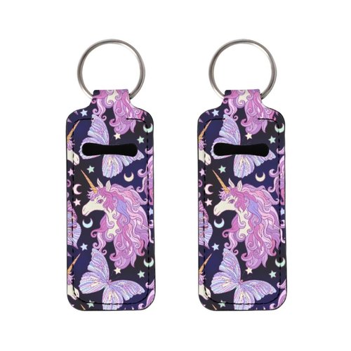 ENLACHIC 2Pcs Unicorn Print Chapstick Holder Keychain Clip-on Lip Balm Holder Chapstick Sleeve Pouch Lipstick Holder Keychain for Women Girls,Unicorn Butterfly