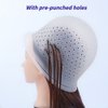 MILANGE Pre-punched Highlight Cap Sets (White and Purple) - Open Holes Reusable Silicone Hair Dye Caps with Hook for Professional Tipping and Home Salon Use