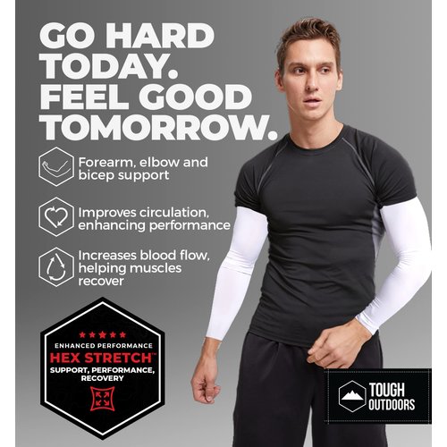 Tough Outdoors Sports Compression Arm Sleeves for Men & Women - Youth, Kids Basketball Shooting Sleeves - Football, Baseball