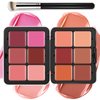 LSxia 12 Colors Cream [Blush] Makeup Palette for Cheeks - Multi-functional Blush Makeup Palette with Brush, Natural Matte Long Wearing, Waterproof Blendable Face Makeup Palette (#01)