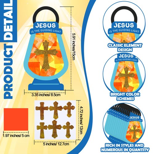 Chiisong 24 Sets Jesus Lights The Way Tissue Sign Craft Kit DIY Jesus Light Crafts Christian Religious Crafts Oil Lamp Tissue Paper Cross Craft for Camping Sunday School Vbs Home Church Activities