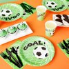 144-Piece Soccer Themed Birthday Party Supplies, Bundle Includes Paper Plates, Napkins, Cups, and Plastic Cutlery for Sports Themed Party Decorations (Serves 24)