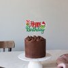 1 PCS Glitter Grinch Happy Birthday Cake Topper Assembled Merry Christmas Grinch Cake Pick for Christmas Theme Baby Shower Kids Birthday Party Cake Decorations Supplies