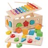 Jessruly Shape Sorter - Wooden Xylophone and Montessori Number Puzzle Set for Babies - Educational Sorting Game with Storage Car for Toddlers