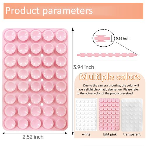 2 pcs Silicone Double Sided Suction Phone Case Detachable Mount,Silicon Phone Stand Sticky Grip for iPhone and Android, Hands-Free Phone Accessories for Selfies and Videos（Light Pink & Transparent）