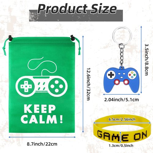 MTLEE 36 Pcs Video Game Party Favors Set Include Gamer Party Favor Bags with Drawstring Silicone Bracelets Wristbands Game Controller Keychains for Christmas Gaming Birthday Party(Cute Style)