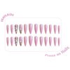 IMRAIN Long Press on Nails Stiletto Pink Fake Nails Rhinestone & Flower Designs Glossy Glue on Acrylic Nails Full Cover Luxury Bling Handmade Stick on False Nails for Women 24Pcs