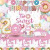 ZOiiWA 143Pcs Two Sweet Birthday Party Decorations Girls Donut tableware Set Sweet Donut 2nd Party Plates Napkins Backdrop Tablecloth Banner Balloons for Baby Girls 2 Years Old Birthday Party Supplies