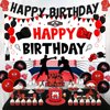 Boxing Birthday Decorations Fight Sports Wrestling Boxer Theme Party Supplies for boys 1 2 3 4 5 Year Old, Black-Red Balloons Backdrop Glitter Cake Toppers