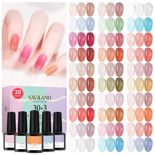 SAVILAND Jelly Gel Nail Polish Set, 30 Colors Translucent Nude Pink Transparent Nail Polish Set w...