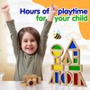 KudoJoy Wooden Building Blocks Set for Kids | 24pcs Geometry Wooden Blocks Enhancing Kid’s Creativity, Imagination, & Awareness of Colors | Educational Toy Creating Perfect Bond for Parents & Child!