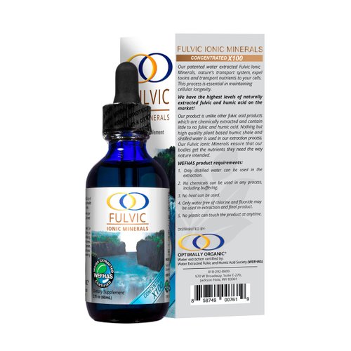 Optimally Organic Water Extracted Fulvic Ionic Minerals X100-2 Month Supply - Patented BioActive Ionic Fulvic Acid - Humic Acid - 77 Trace Minerals - Every Essential Amino Acid - Electrolytes
