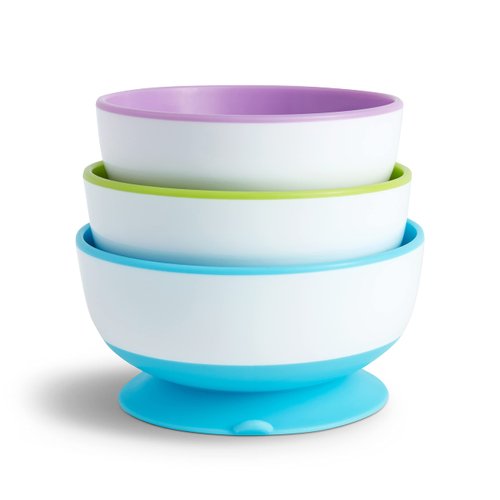 Munchkin® Stay Put™ Suction Bowls for Babies and Toddlers, 3 Pack, Blue/Green/Purple