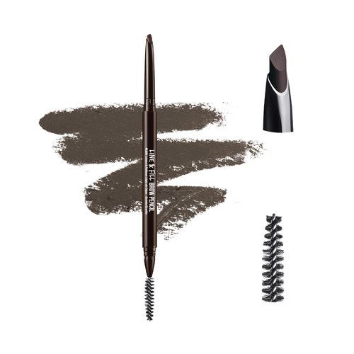 Kiss New York Professional Eyebrow Pencil, D-Shape Design for Line & Fill, Dual-Sided Retractable Brow Definer with Spoolie, Silky Smooth Texture, Cruelty-Free (Deep Dark Brown)