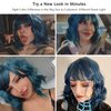 Rose bud Wavy Bob Wig with Bangs Natural Blue Wig Synthetic Hair Shoulder Length Short Curly Wigs for Women