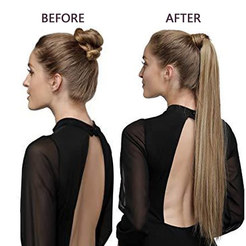 RUNATURE 18 Inch Blonde Ponytail Extensions Human Hair Long Ponytail Hair Extensions Straight Honey Blonde Highlighted Remy Hair Ponytail Extension Full Ends Pony Tails Hair Extensions 80 Gram