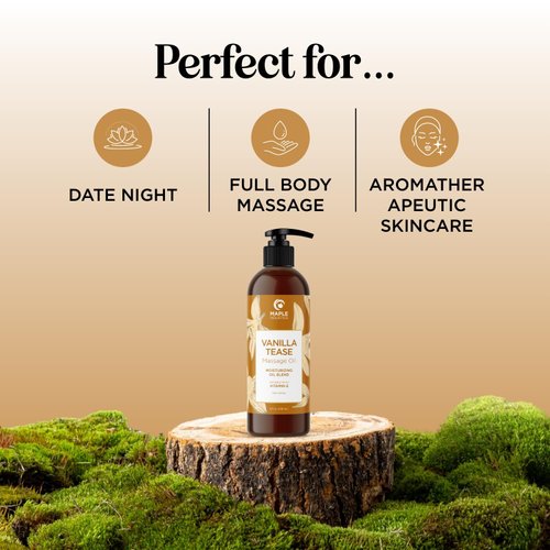 Vanilla Sensual Massage Oil for Couples - Irresistible Full Body Massage Oil for Date Night with Smooth Gliding Coconut and Sweet Almond Oil with Dreamy Vanilla Scent - Non GMO Gluten Free and Vegan