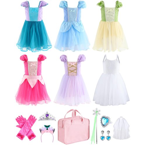 Shihanee 15 Pcs Princess Dress Up Clothes for Little Girls Beauty Pretend Play Costume Set for Toddler Birthday Party Cosplay Christmas Gift Kids 3-7 Years