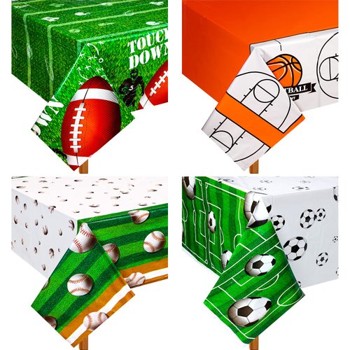 4 Pack Sports Ball Themed Tablecloths Include Baseball Soccer Basketball Football Plastic Table Cover Birthday Party Supplies Sports Party Indoor Outdoor Party Decorations
